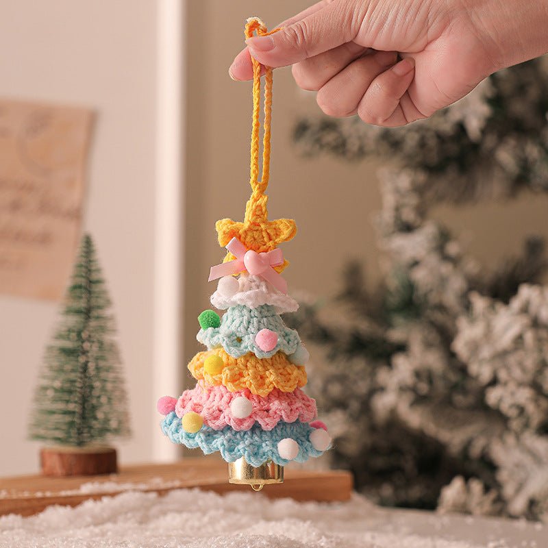 2PCS Multicolor Handmade - Style Crochet Christmas Tree Ornament - Festive Plush Hanging Decor for Home & Car