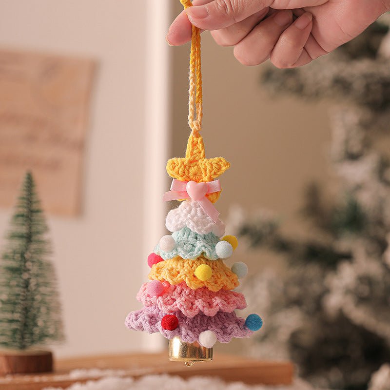 2PCS Orange Handmade - Style Crochet Christmas Tree Ornament - Festive Plush Hanging Decor for Home & Car