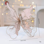 Champagne Gold Large Glitter Butterfly Christmas Ornaments (Set of 2) - Clip - On Decorations for Trees & Wreaths