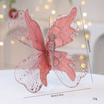 Rose Gold Large Glitter Butterfly Christmas Ornaments (Set of 2) - Clip - On Decorations for Trees & Wreaths