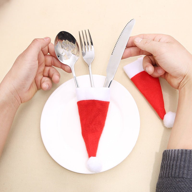 Mini Santa Hat Cutlery Holders (100 - Pack) - Festive Christmas Wine Bottle Toppers & Table Decorations