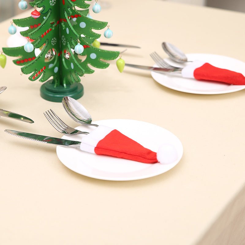 Mini Santa Hat Cutlery Holders (100 - Pack) - Festive Christmas Wine Bottle Toppers & Table Decorations