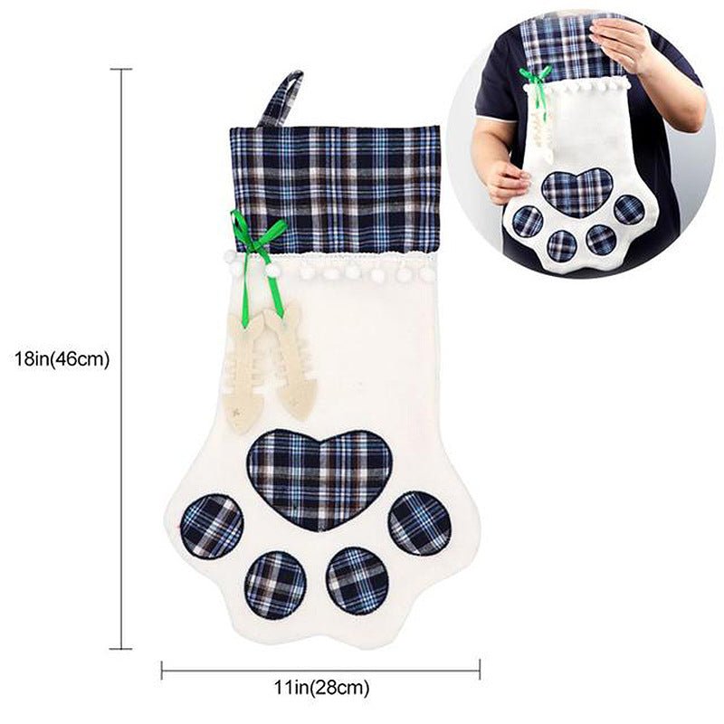 Red Large Plaid Dog Paw Christmas Stocking - Festive Fireplace Decor for Pet Lovers