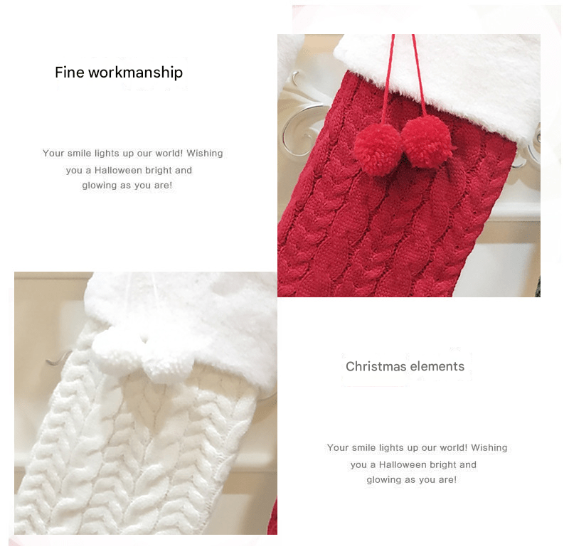 Red Large Cable Knit Christmas Stocking - Classic 43cm Holiday Decor for Fireplace Hanging