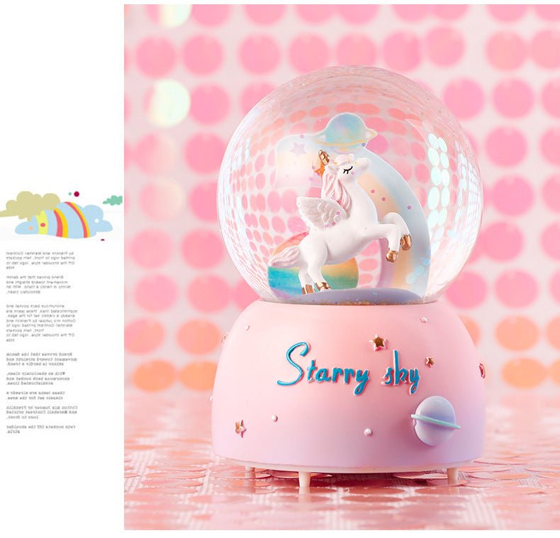 Enchanting Unicorn Snow Globe Music Box - Magical Starry Sky Musical Gift for Girls