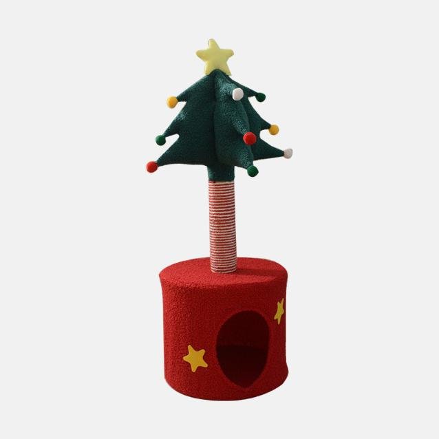Festive Christmas Tree Cat Scratcher & Condo | 2 - in - 1 Sisal Post with Cozy Hideaway Bed