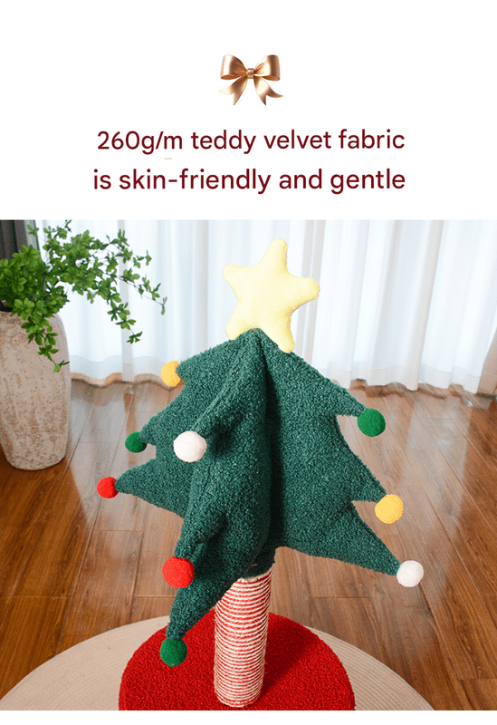 Festive Christmas Tree Cat Scratcher & Condo | 2 - in - 1 Sisal Post with Cozy Hideaway Bed