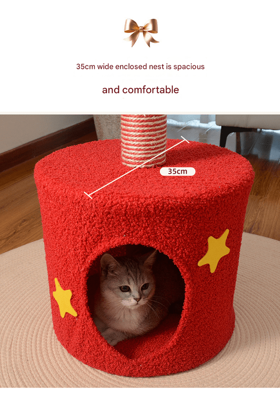 Festive Christmas Tree Cat Scratcher & Condo | 2 - in - 1 Sisal Post with Cozy Hideaway Bed