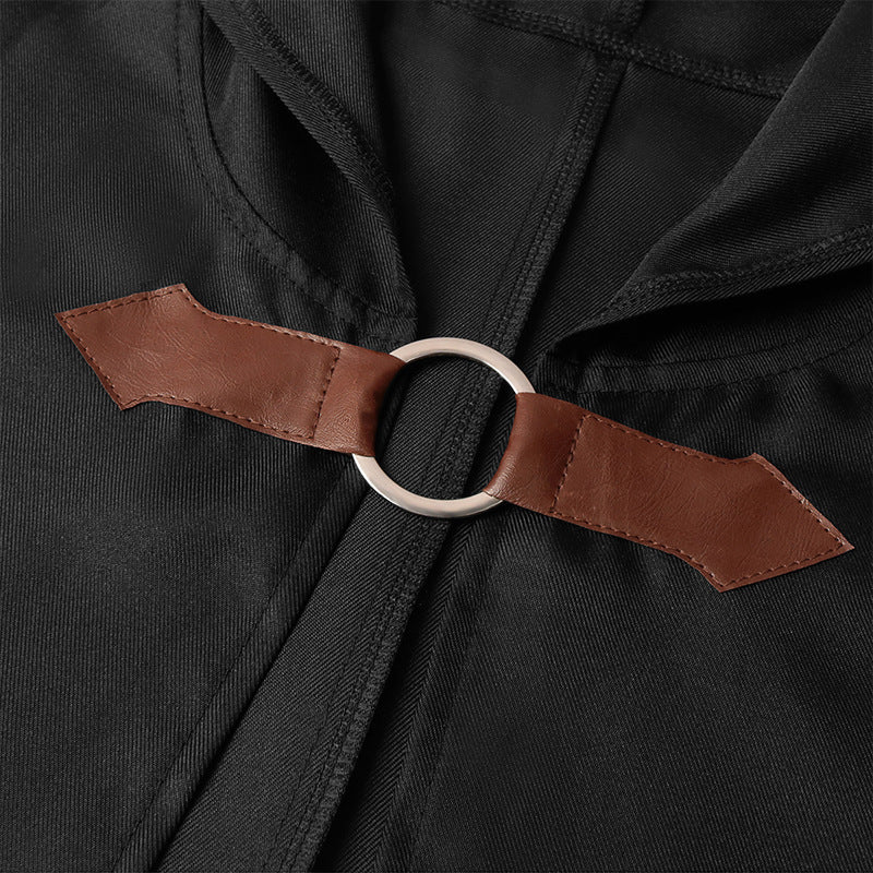 Black Shadow Wanderer Hooded Cape - Premium Velvet Robe for Jedi, Wizard & Medieval Cosplay