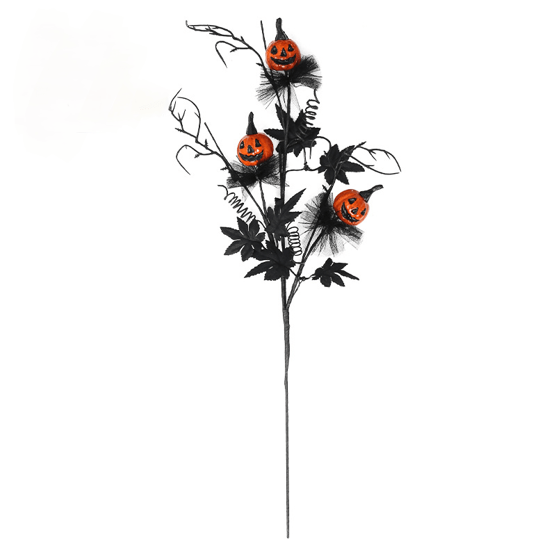 Halloween Black Twig & Pumpkin Stems (2 - Pack) - Artificial Floral Picks for Spooky Arrangements