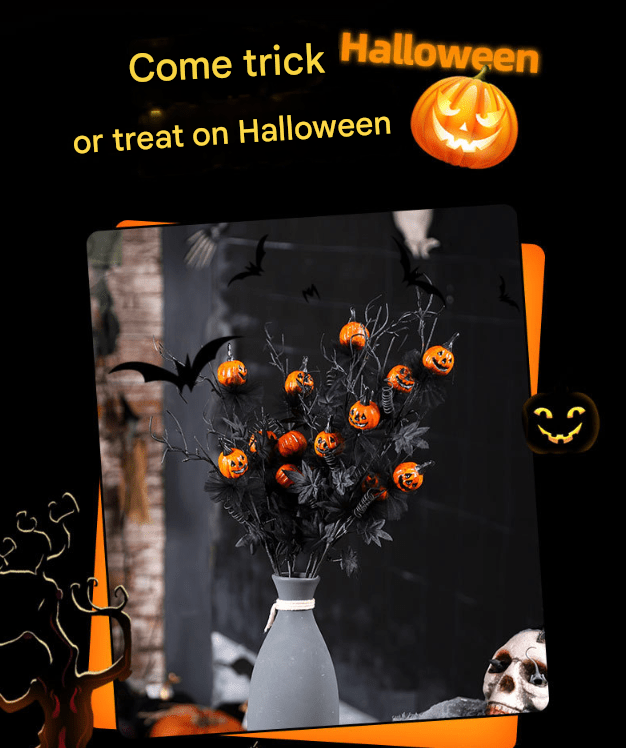 Halloween Black Twig & Pumpkin Stems (2 - Pack) - Artificial Floral Picks for Spooky Arrangements