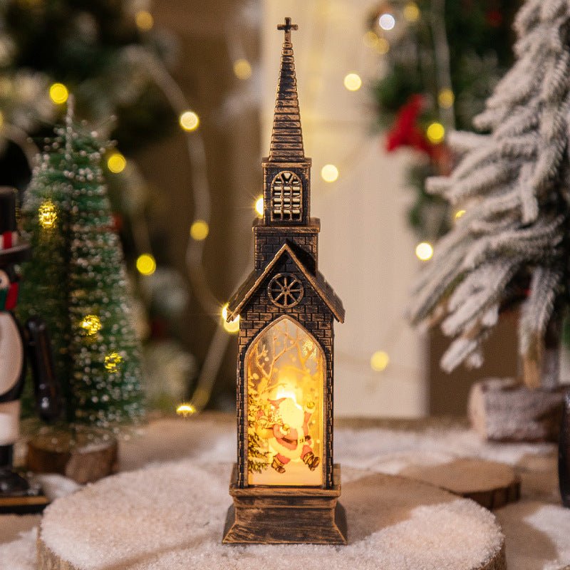 3 - pcs Santa Claus Vintage Christmas Church LED Lantern - Battery Operated Decorative Holiday Night Light