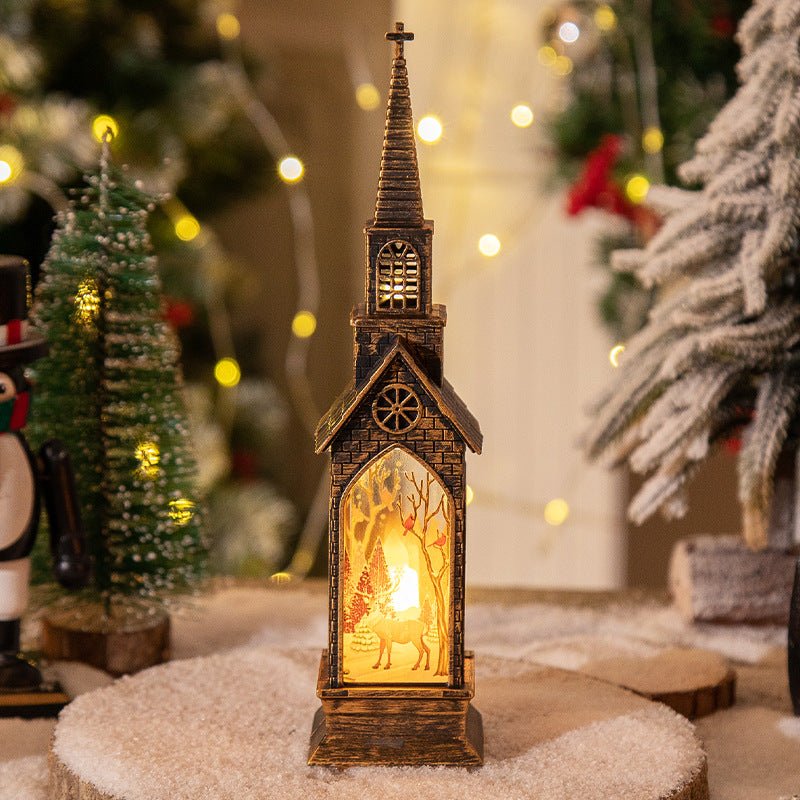 3 - pcs Church elk Vintage Christmas Church LED Lantern - Battery Operated Decorative Holiday Night Light