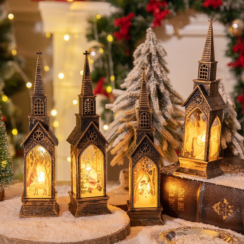 3 - pcs Church Angel Vintage Christmas Church LED Lantern - Battery Operated Decorative Holiday Night Light