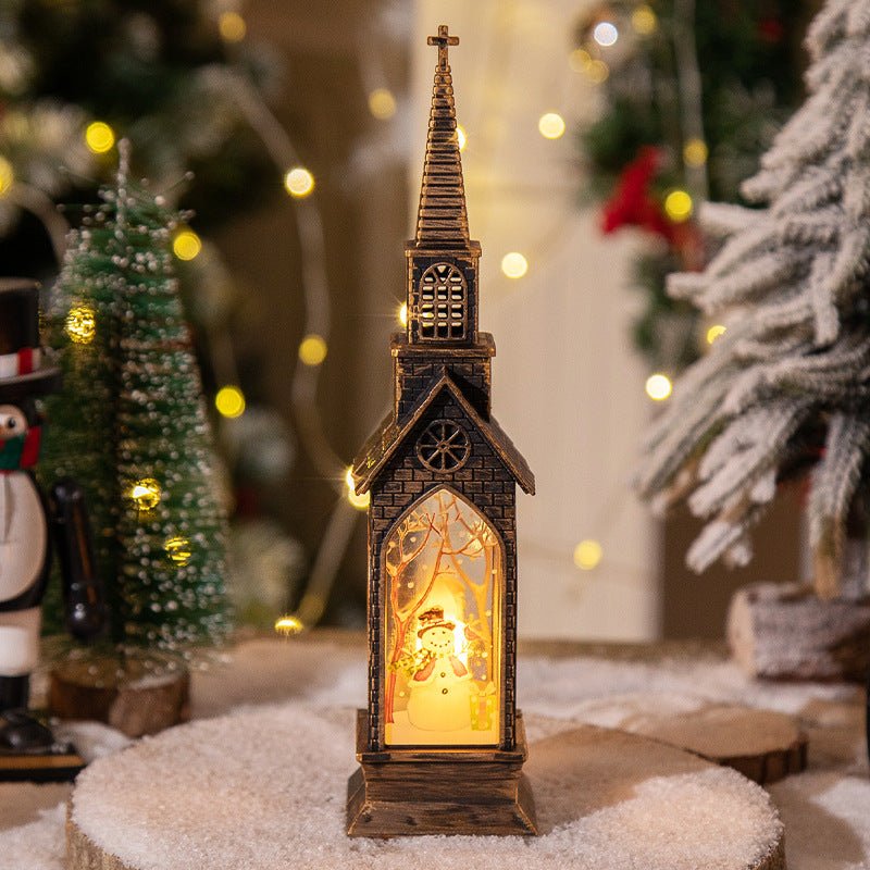 3 - pcs Church Snowman Vintage Christmas Church LED Lantern - Battery Operated Decorative Holiday Night Light