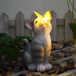 Cats and Butterflies Charming Solar - Powered Animal Garden Statue - Waterproof Resin Figurine with Glowing LED Accents