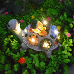 Turtle and Butterfly Charming Solar - Powered Animal Garden Statue - Waterproof Resin Figurine with Glowing LED Accents