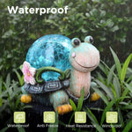 Turtle and Butterfly Charming Solar - Powered Animal Garden Statue - Waterproof Resin Figurine with Glowing LED Accents