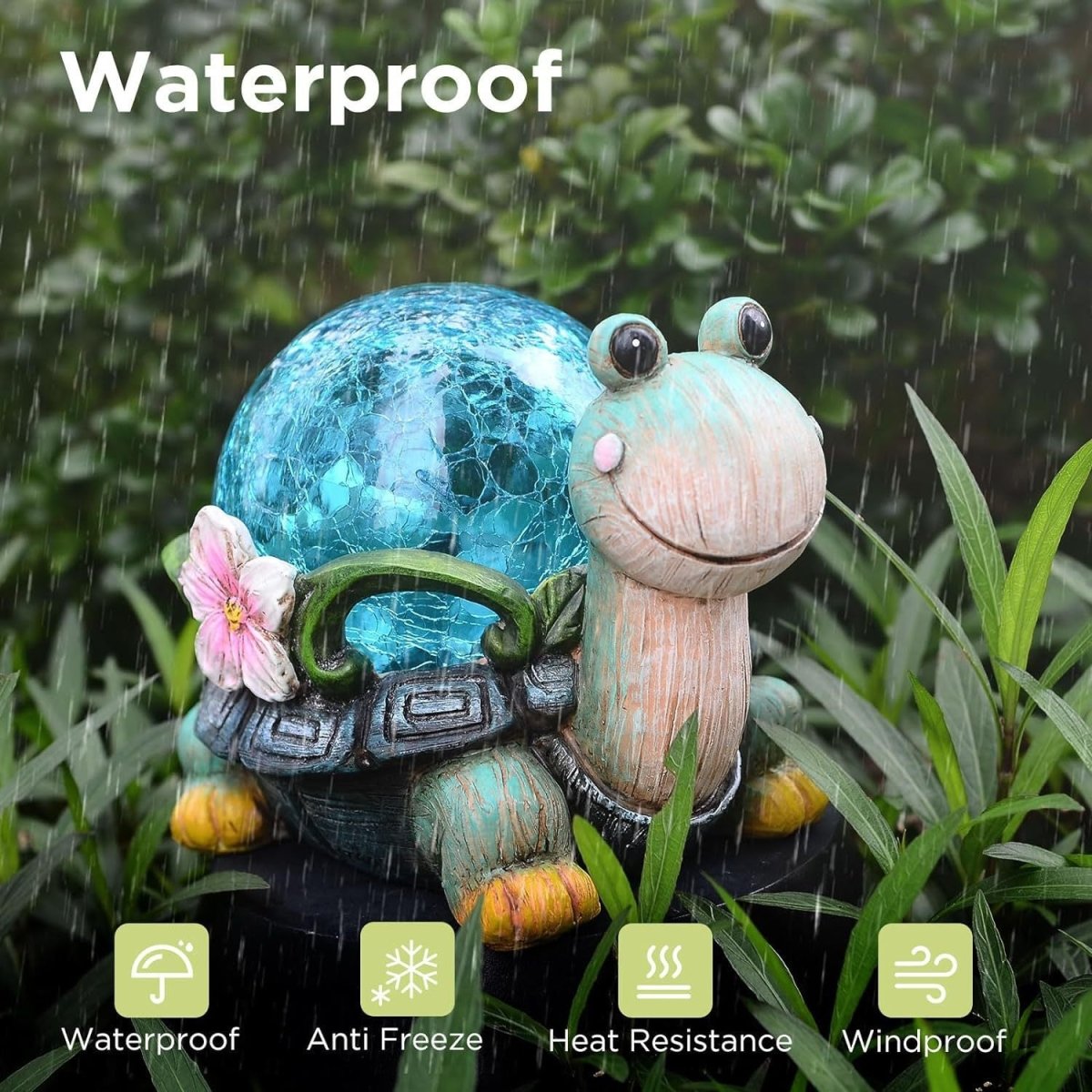 Turtle and Butterfly Charming Solar - Powered Animal Garden Statue - Waterproof Resin Figurine with Glowing LED Accents