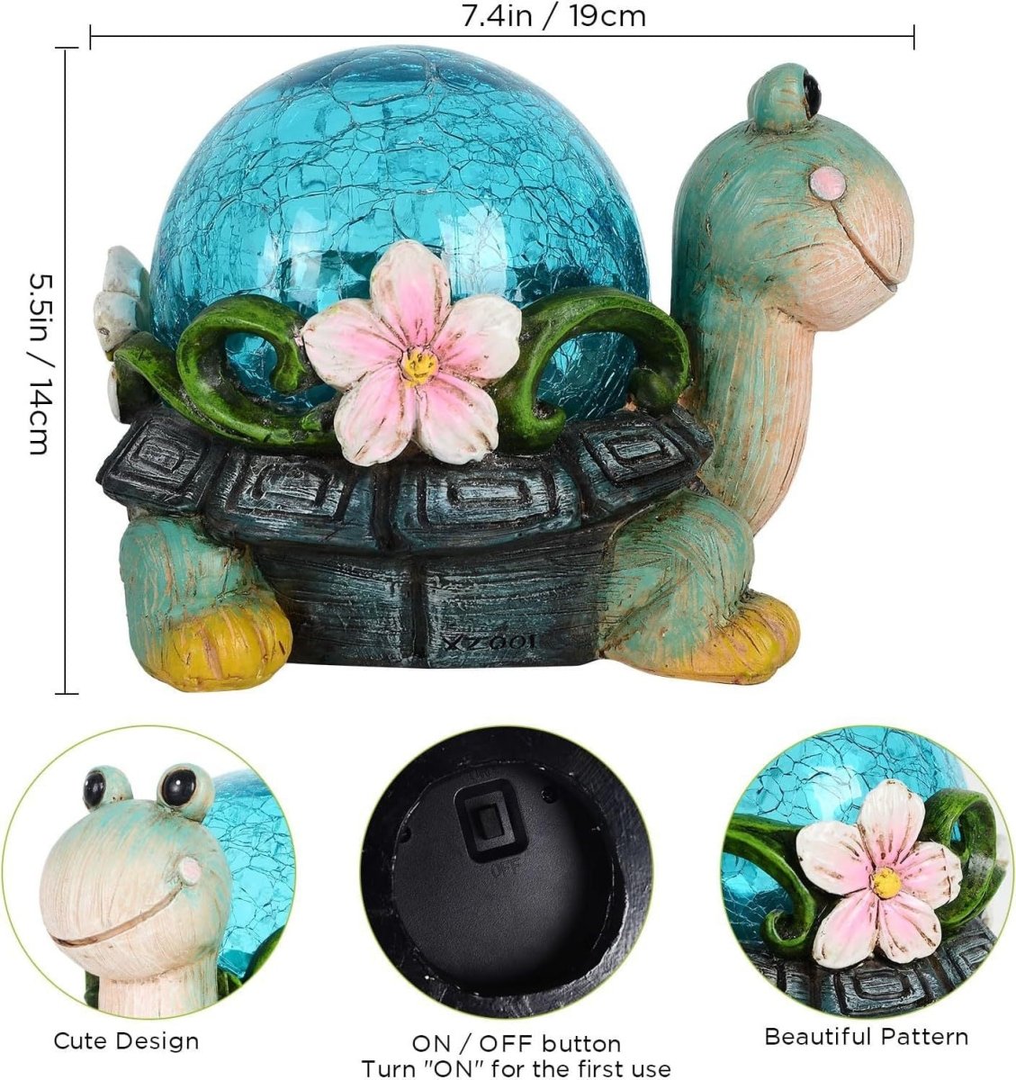 Crystal Ball Turtle Charming Solar - Powered Animal Garden Statue - Waterproof Resin Figurine with Glowing LED Accents