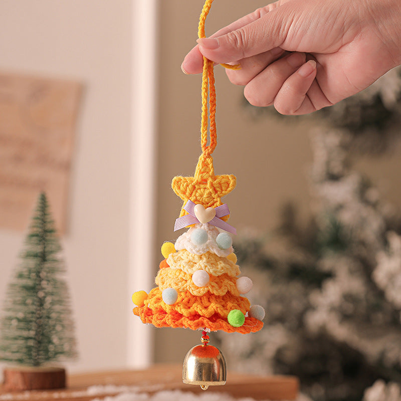 2 Pcs Handmade Crochet Christmas Tree Ornament - Plush Knitted Decoration with Bell - Ideal for Home, Car & Holiday Decor(Style G)