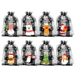 Black and white checkered Christmas Gift Drawstring Bags Set - Festive Burlap Style Pouches for Candy & Apples - Holiday Decoration - 10 Pcs