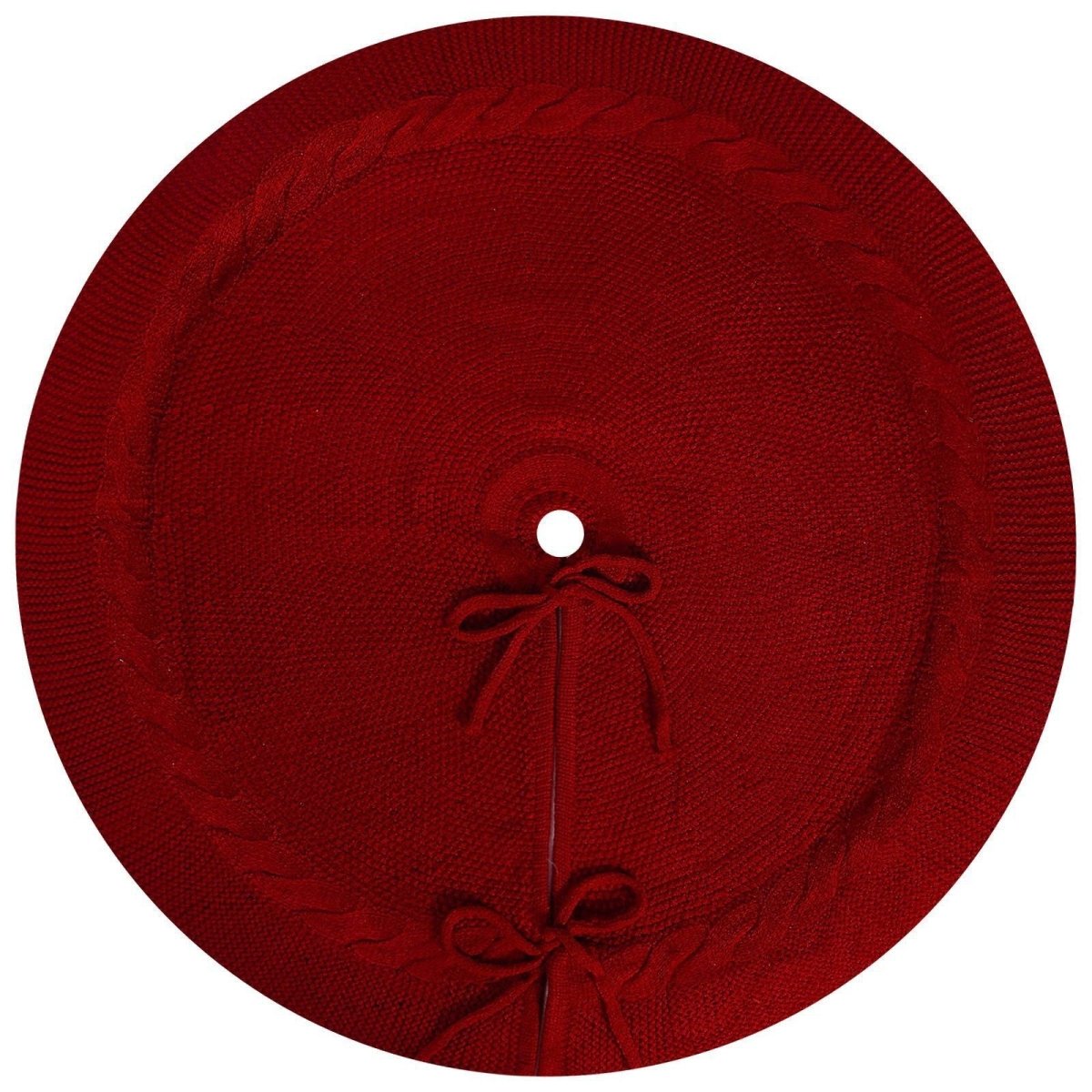 Red Luxury Knit Christmas Tree Skirt with Cable - Knit Border - Rustic Holiday Decor(62cm)
