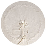 White Luxury Knit Christmas Tree Skirt with Cable - Knit Border - Rustic Holiday Decor(62cm)