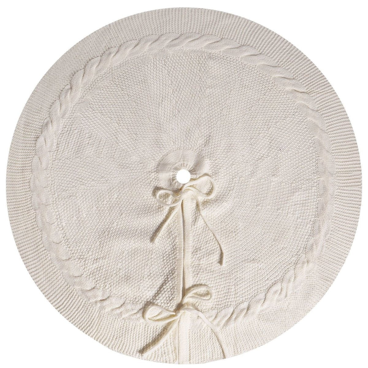 White Luxury Knit Christmas Tree Skirt with Cable - Knit Border - Rustic Holiday Decor(62cm)