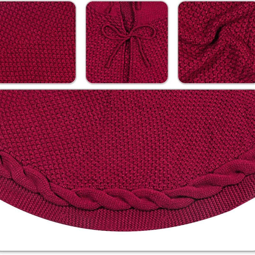White Luxury Knit Christmas Tree Skirt with Cable - Knit Border - Rustic Holiday Decor(92cm)