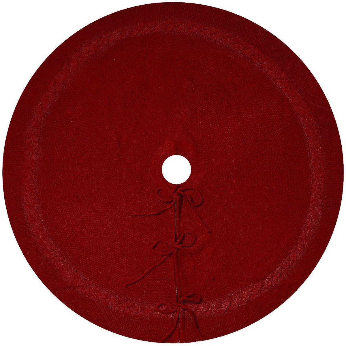 Red Luxury Knit Christmas Tree Skirt with Cable - Knit Border - Rustic Holiday Decor(122cm)