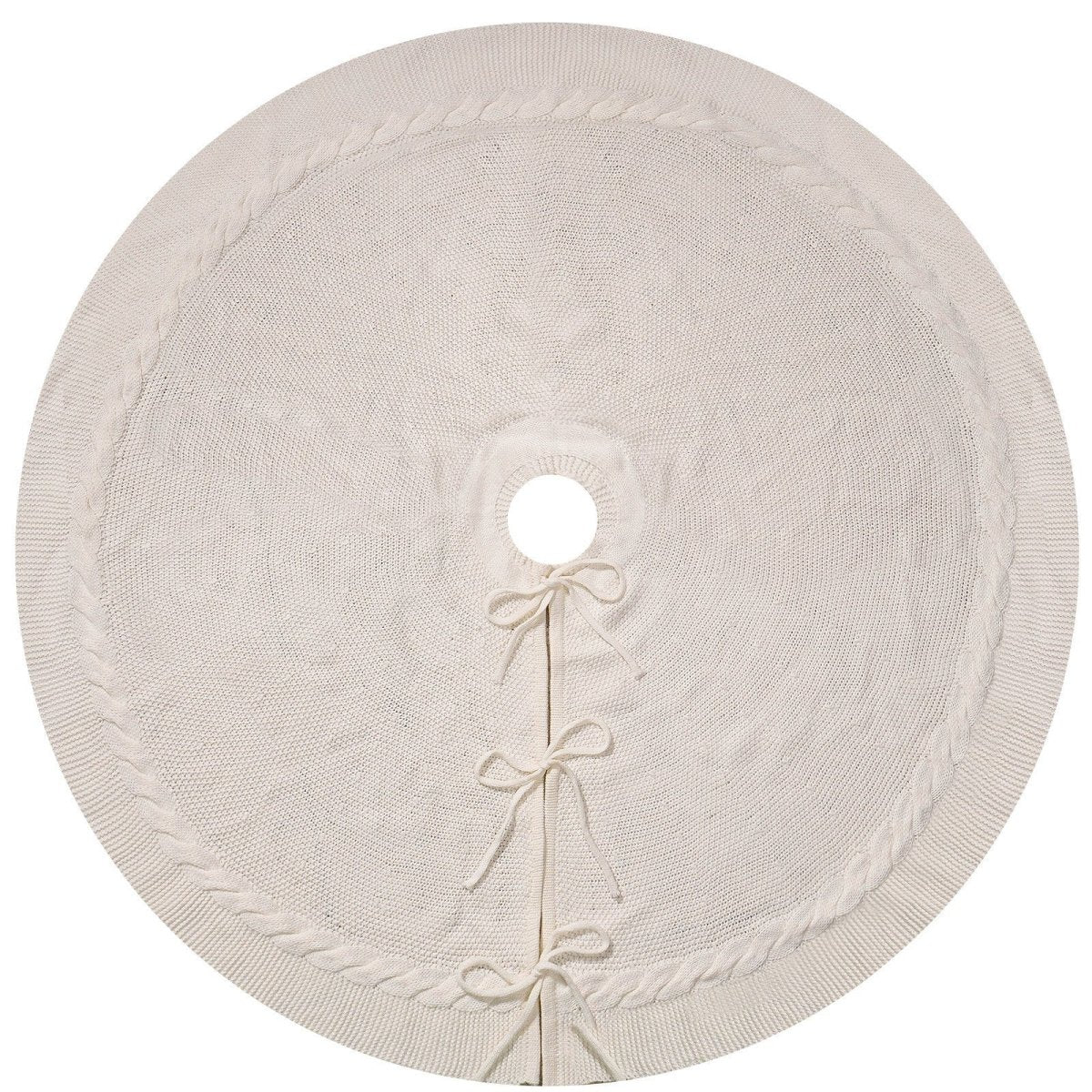 White Luxury Knit Christmas Tree Skirt with Cable - Knit Border - Rustic Holiday Decor(122cm)