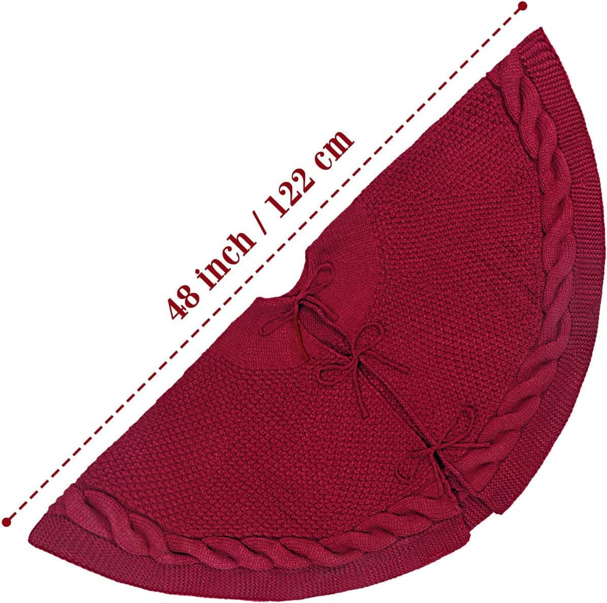 White Luxury Knit Christmas Tree Skirt with Cable - Knit Border - Rustic Holiday Decor(122cm)