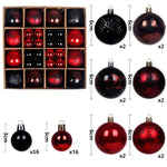 Black and red 44 - Piece Assorted Christmas Baubles Set with Elegant Designs in Wooden Gift Box - 3 - 6cm Decorative Ornaments for Tree, Home & Holiday Display