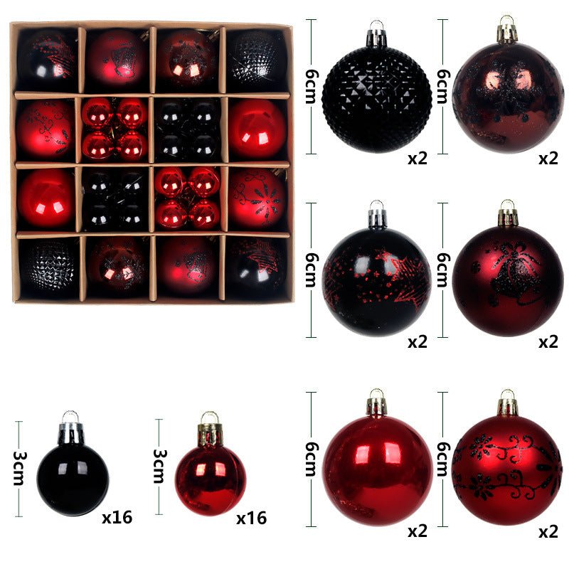 Black and red 44 - Piece Assorted Christmas Baubles Set with Elegant Designs in Wooden Gift Box - 3 - 6cm Decorative Ornaments for Tree, Home & Holiday Display