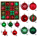 Green and red 44 - Piece Assorted Christmas Baubles Set with Elegant Designs in Wooden Gift Box - 3 - 6cm Decorative Ornaments for Tree, Home & Holiday Display