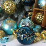 Green and red 44 - Piece Assorted Christmas Baubles Set with Elegant Designs in Wooden Gift Box - 3 - 6cm Decorative Ornaments for Tree, Home & Holiday Display