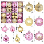 Gold and pink 44 - Piece Assorted Christmas Baubles Set with Elegant Designs in Wooden Gift Box - 3 - 6cm Decorative Ornaments for Tree, Home & Holiday Display