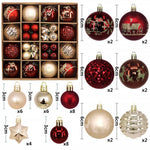 Red and white 44 - Piece Assorted Christmas Baubles Set with Elegant Designs in Wooden Gift Box - 3 - 6cm Decorative Ornaments for Tree, Home & Holiday Display
