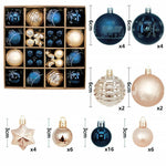 Navy blue and white 44 - Piece Assorted Christmas Baubles Set with Elegant Designs in Wooden Gift Box - 3 - 6cm Decorative Ornaments for Tree, Home & Holiday Display