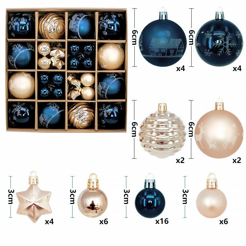 Navy blue and white 44 - Piece Assorted Christmas Baubles Set with Elegant Designs in Wooden Gift Box - 3 - 6cm Decorative Ornaments for Tree, Home & Holiday Display