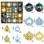 Blue and gold 44 - Piece Assorted Christmas Baubles Set with Elegant Designs in Wooden Gift Box - 3 - 6cm Decorative Ornaments for Tree, Home & Holiday Display