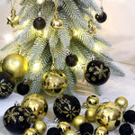 Blue and gold 44 - Piece Assorted Christmas Baubles Set with Elegant Designs in Wooden Gift Box - 3 - 6cm Decorative Ornaments for Tree, Home & Holiday Display