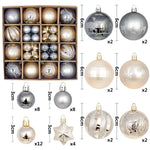 Grey and champagne gold 44 - Piece Assorted Christmas Baubles Set with Elegant Designs in Wooden Gift Box - 3 - 6cm Decorative Ornaments for Tree, Home & Holiday Display
