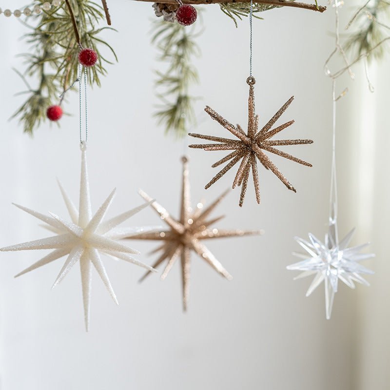 5 - PCS White New Christmas Ornament - Starburst Hanging Decor for Tree and Holiday Display