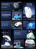High - Performance Tri - Mode Wireless Gaming Mouse - 22000 DPI, Rechargeable, with RGB Charging Dock(white)