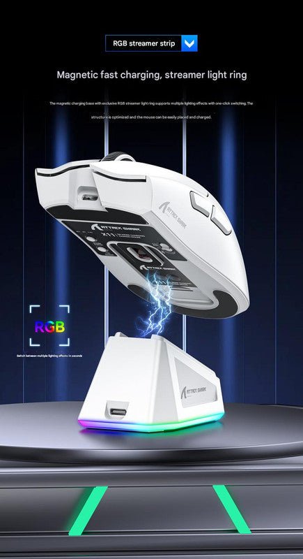 High - Performance Tri - Mode Wireless Gaming Mouse - 22000 DPI, Rechargeable, with RGB Charging Dock(black)