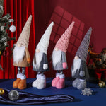 Retractable Leg Christmas Gnome Plush - Adjustable Standing Holiday Decoration(Grey)