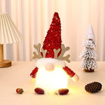 Light - Up Christmas Gnome Plush Doll with Sequin Hat & Antlers - Festive LED Tabletop Decoration(red)
