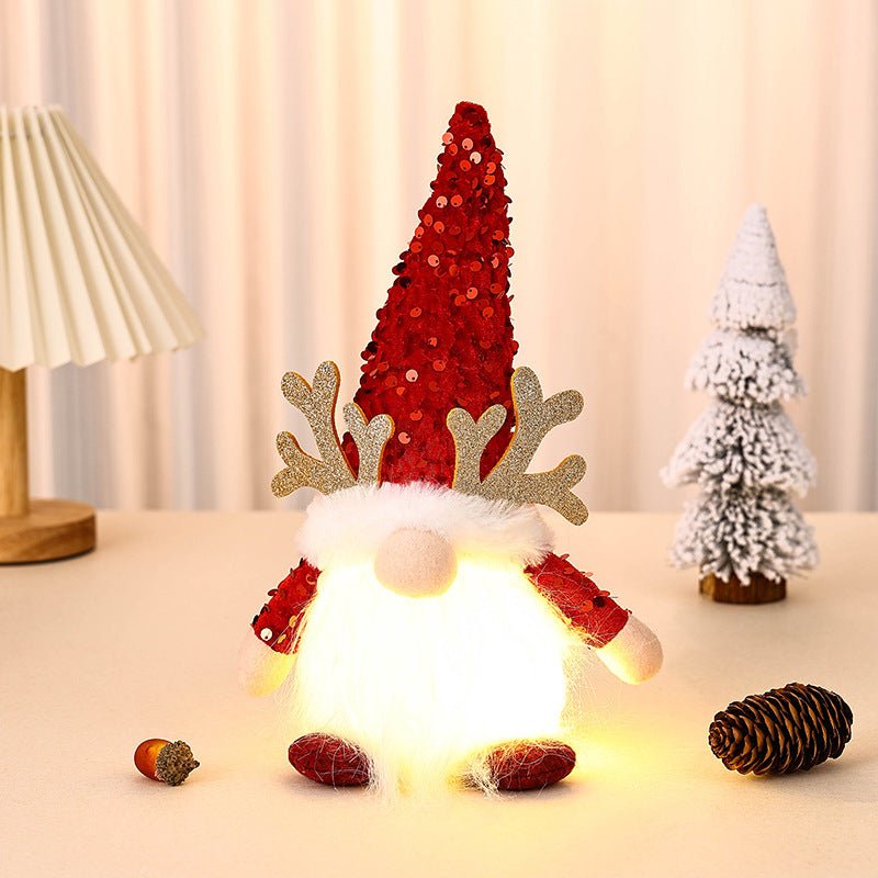 Light - Up Christmas Gnome Plush Doll with Sequin Hat & Antlers - Festive LED Tabletop Decoration(red)